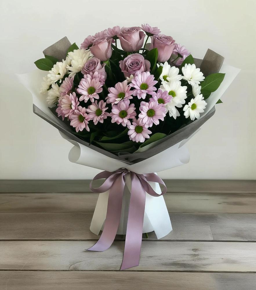 Букет цветов из: Хризантемы и Розы в Гривенской