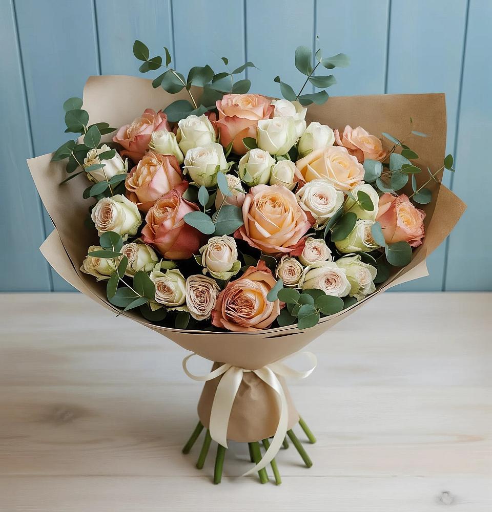 Букет цветов из: Альстромерии и Розы в Гривенской