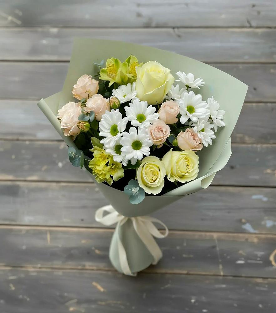 Букет цветов из: Альстромерии, Розы и Хризантемы в Гривенской