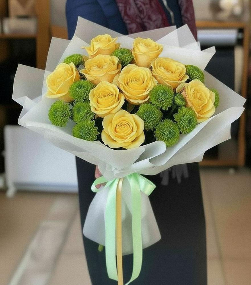 Букет цветов из: Хризантемы и Розы в Гривенской