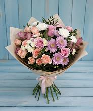 Букет цветов из:  Хризантемы, Розы и Альстромерии в Гривенской