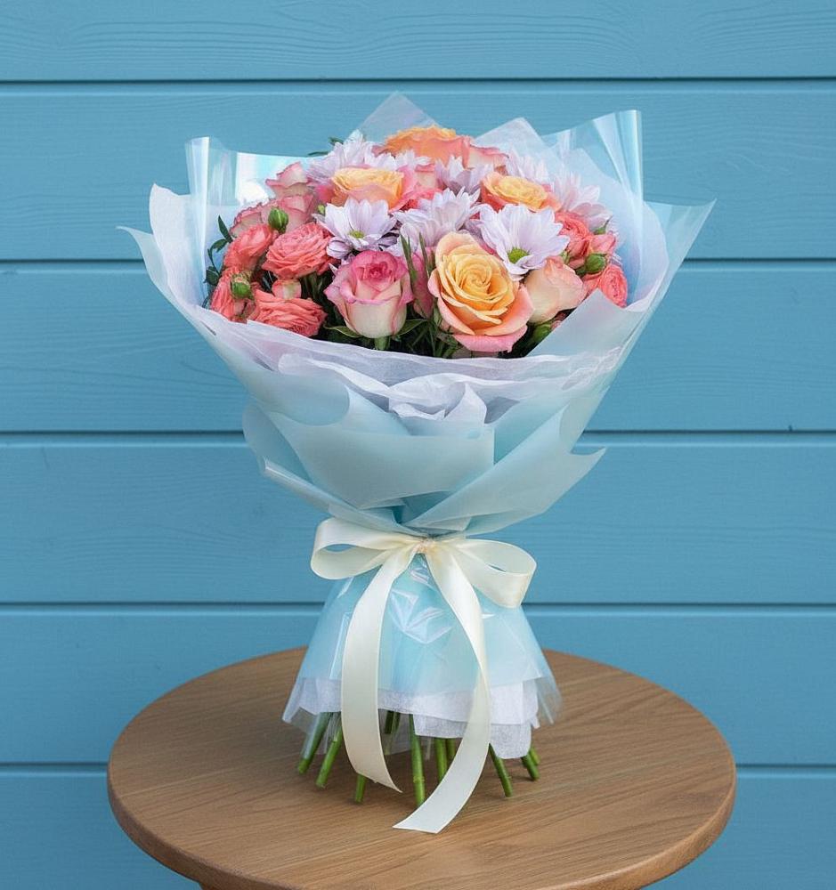 Букет цветов из: Хризантемы и Розы в Гривенской