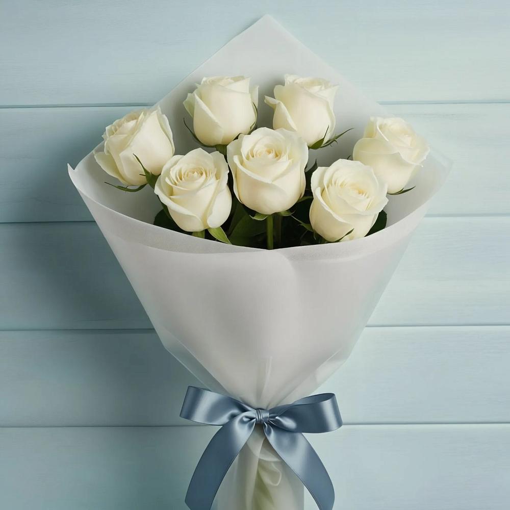 Букет 7 Белых роз Эдлесс Лав в Гривенской